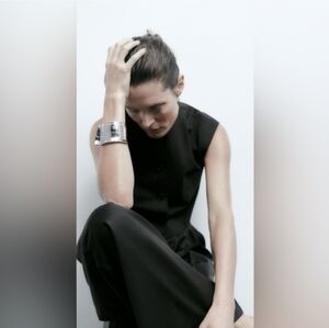 Zara silver tone plaque cuff bracelet with text